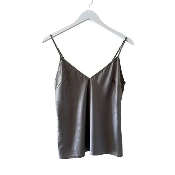 Zara Women’s Silver Gray Spaghetti Straps V-Neck Minimalist Top SZ S #1158 - Picture 1 of 11